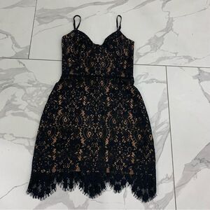 For Love and Lemons XS Black Vika Corset Mini Dress Black Lace Overlay Bodycon